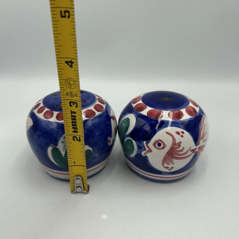 Vietri Solimene Salt & Pepper Shakers Blue With Fish Made In Italy